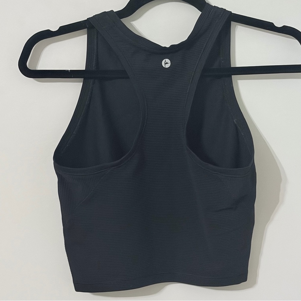 90 Degree by Reflex Ribbed Cropped Racerback Tank Black Athletic Top Size S - Picture 2 of 3